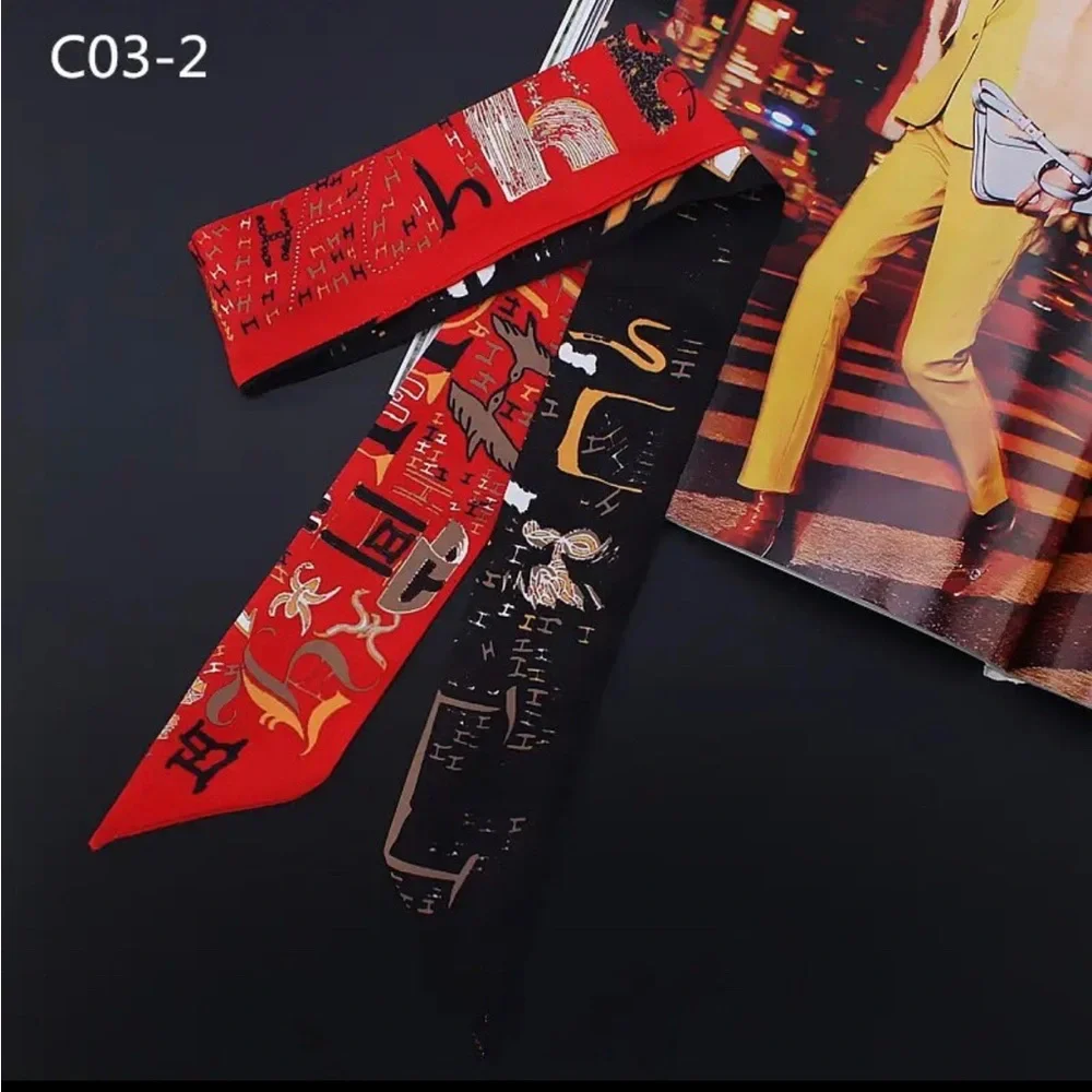 Small Silky Scarf Women’s Men’s Luxury Paris Print Handle Bag Neck Ribbon Famous